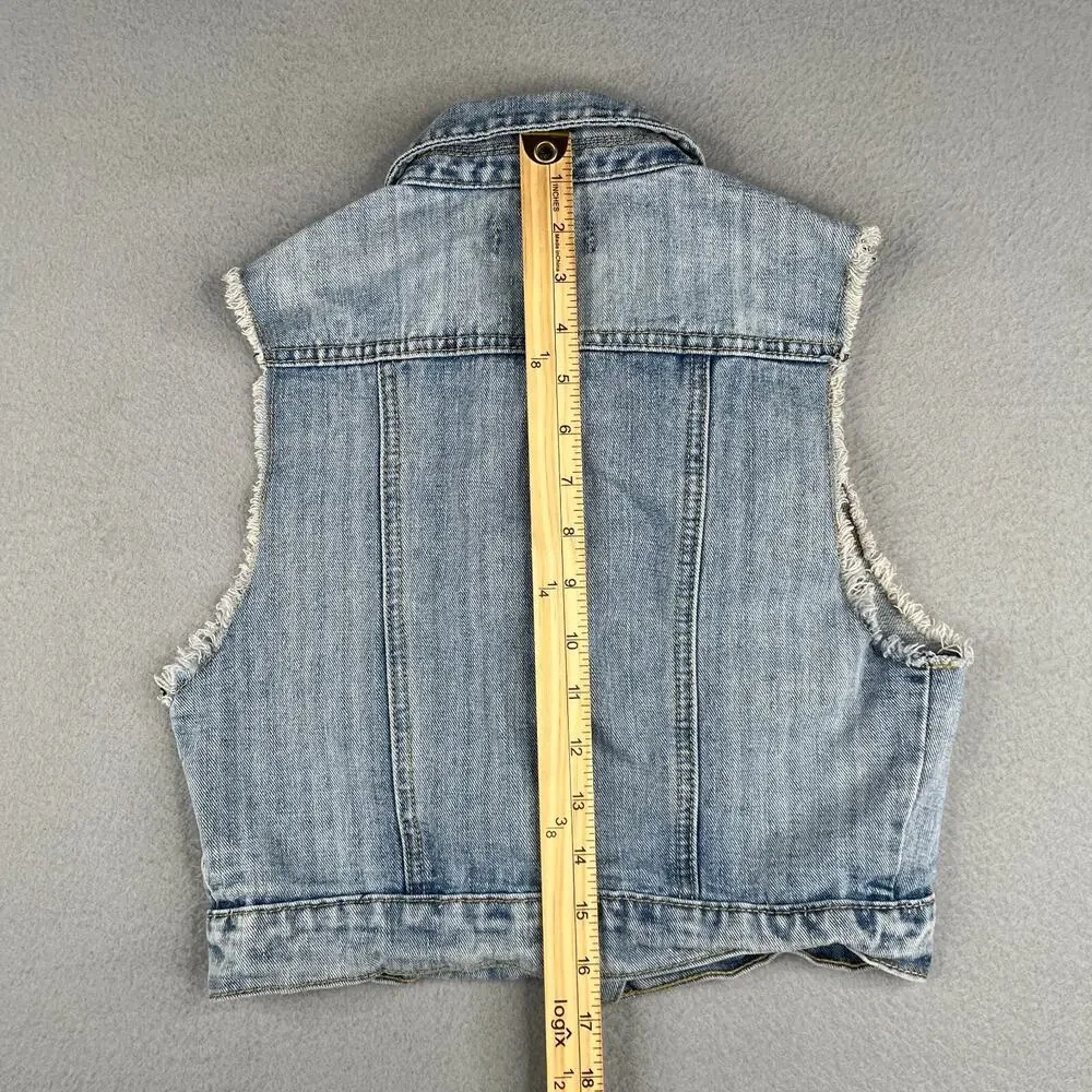Chiqle Denim Vest Jacket Button Up Youth Girls Size Medium Blue Pockets